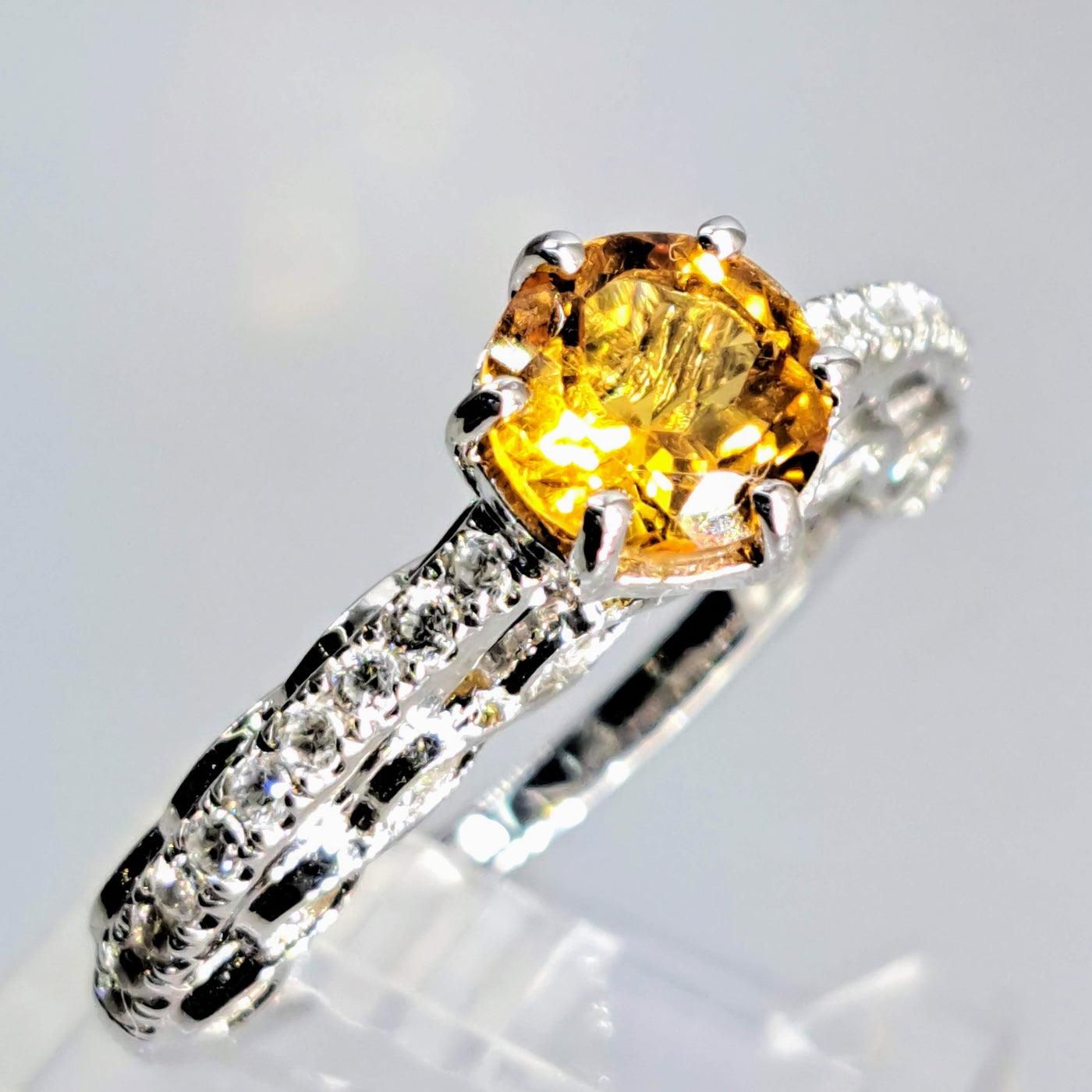 "Very Engaging!" Sz 7 Ring - Citrine, Zircon Stone, Anti-tarnish Sterling Silver