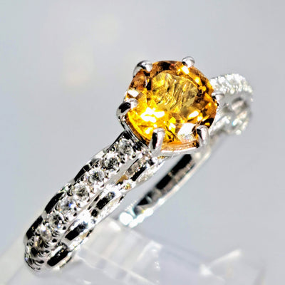 "Very Engaging!" Sz 7 Ring - Citrine, Zircon Stone, Anti-tarnish Sterling Silver