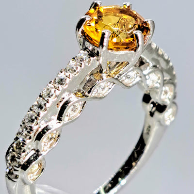 "Very Engaging!" Sz 7 Ring - Citrine, Zircon Stone, Anti-tarnish Sterling Silver