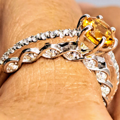 "Very Engaging!" Sz 7 Ring - Citrine, Zircon Stone, Anti-tarnish Sterling Silver