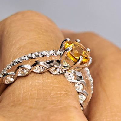 "Very Engaging!" Sz 7 Ring - Citrine, Zircon Stone, Anti-tarnish Sterling Silver