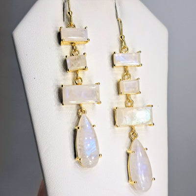 "Moon Babies" 2.5" Earrings - Moonstone, 18K Gold Sterling