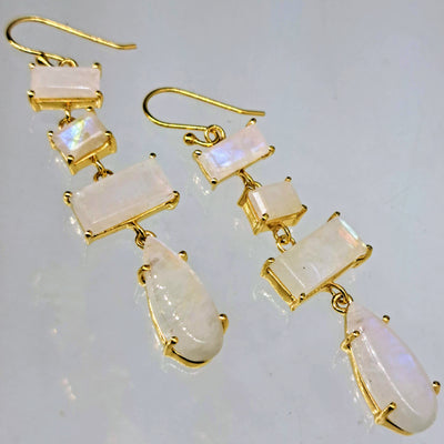 "Moon Babies" 2.5" Earrings - Moonstone, 18K Gold Sterling