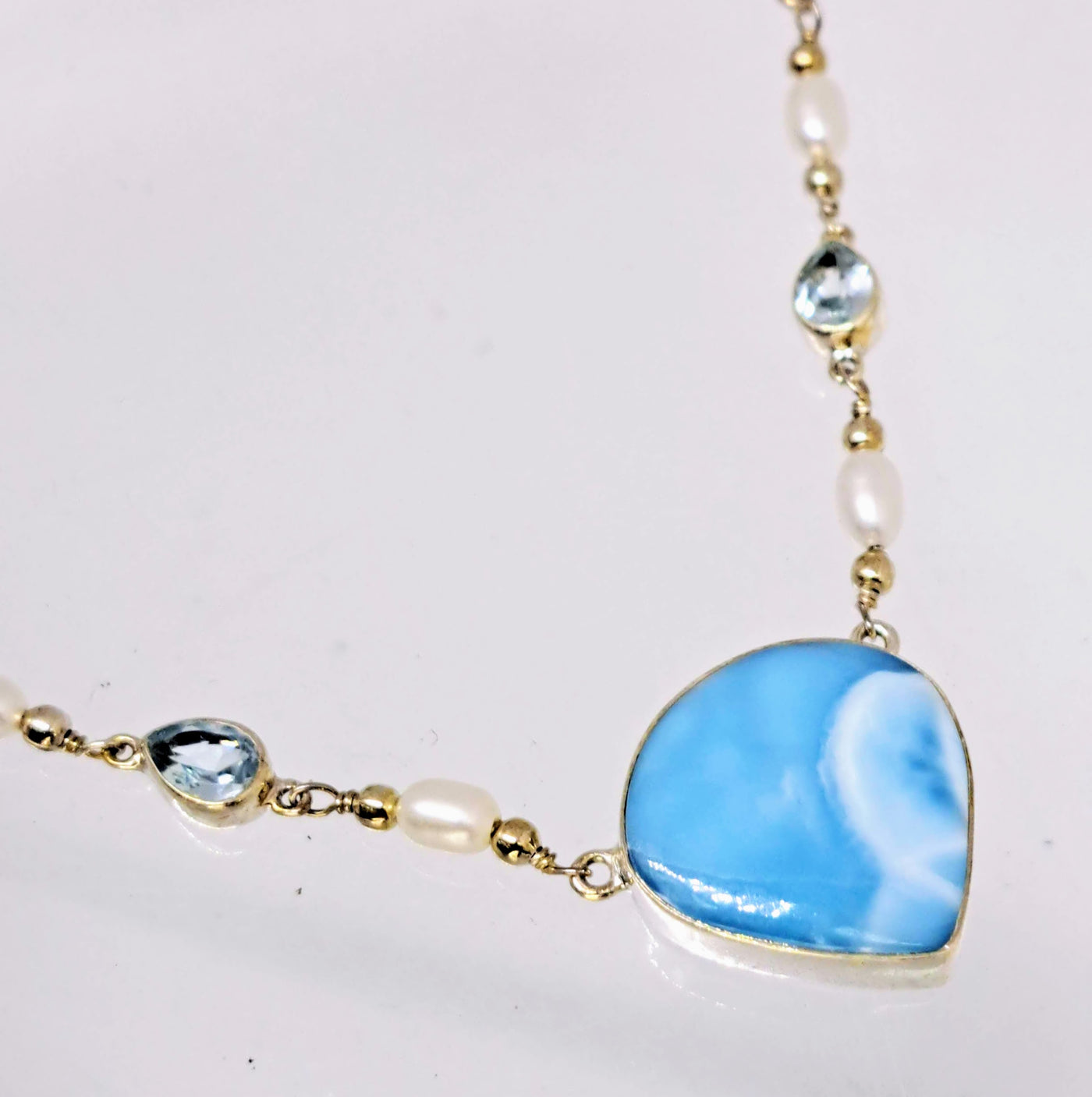 "Song-Song Blue" Adj. 15" - 19" Necklace -  Larimar, Topaz, Pearl, Sterling