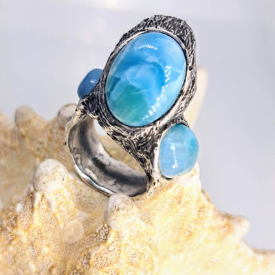 "Sea Witch SURPRISE!" Sz 8.25 Ring - Larimar, Sterling