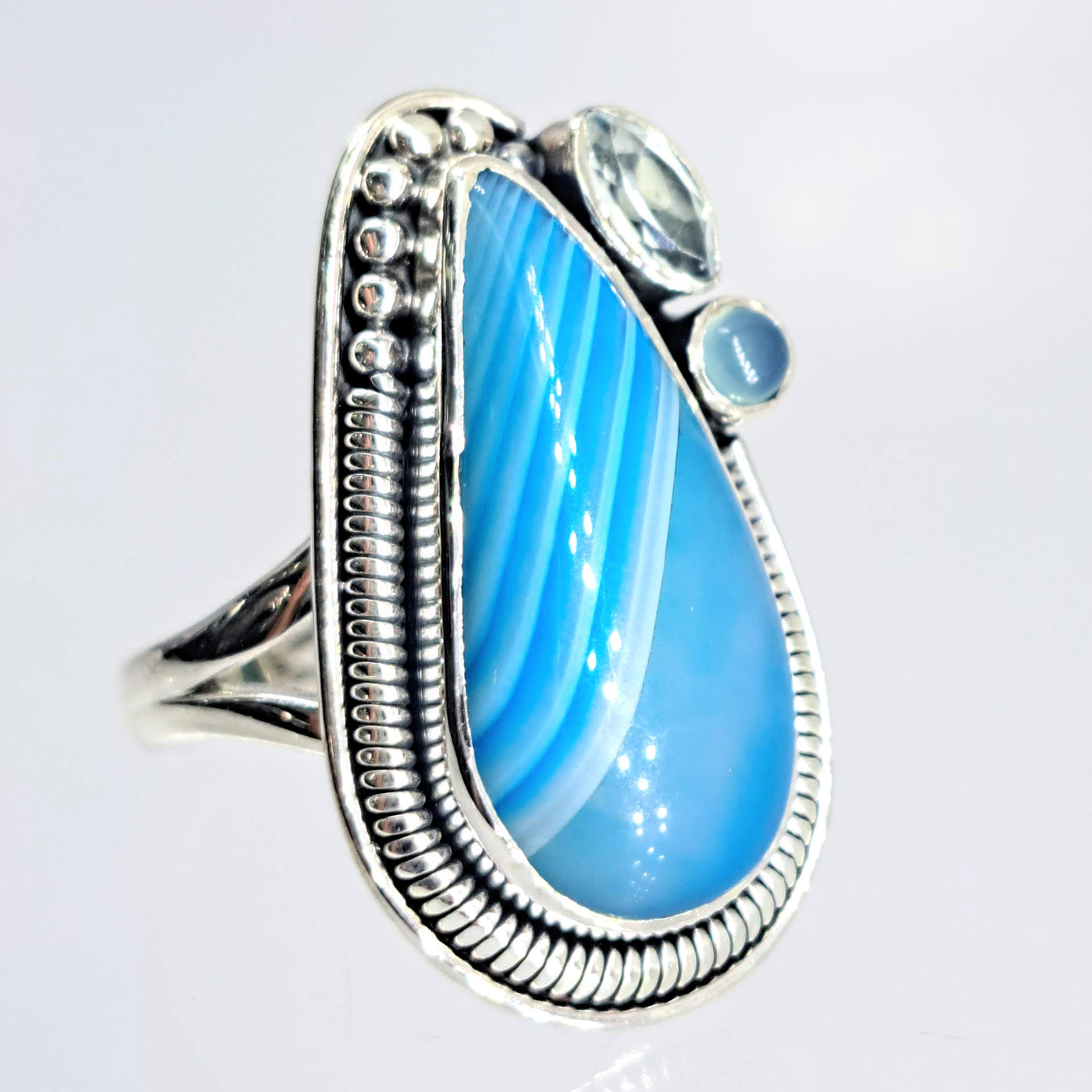 "Bluesday Afternoon" Sz 7 Ring - Agate, Topaz, Chalcedony, Sterling