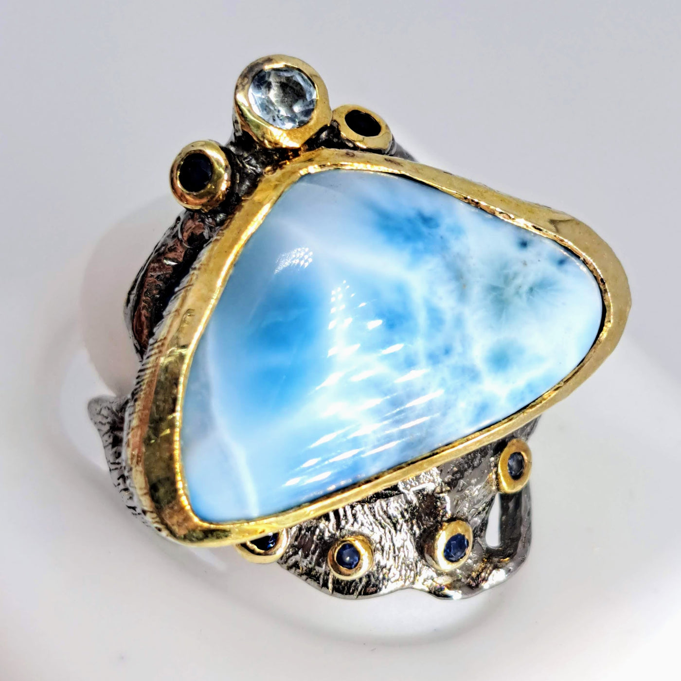 "Island Time" Sz 7 Ring - Larimar, Topaz, Sapphire, Sterling, 18k