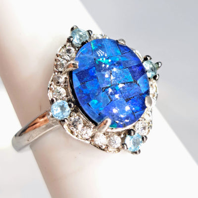 "Mosaica Magica!" Sz 7 Ring - Mosaic Opal, Topaz, Zircon Stone, Anti-tarnish Sterling