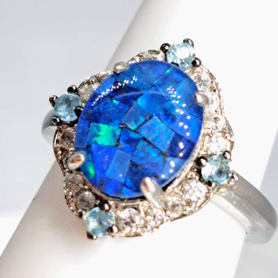 "Mosaica Magica!" Sz 7 Ring - Mosaic Opal, Topaz, Zircon Stone, Anti-tarnish Sterling