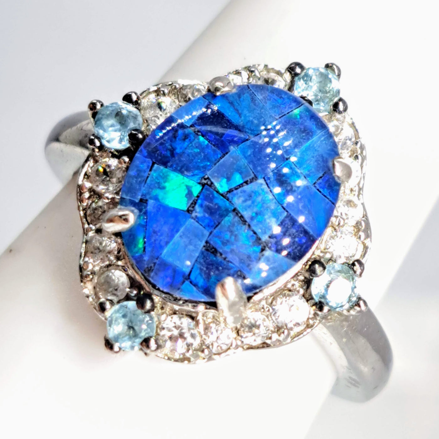 "Mosaica Magica!" Sz 7 Ring - Mosaic Opal, Topaz, Zircon Stone, Anti-tarnish Sterling