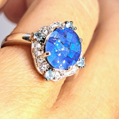 "Mosaica Magica!" Sz 7 Ring - Mosaic Opal, Topaz, Zircon Stone, Anti-tarnish Sterling