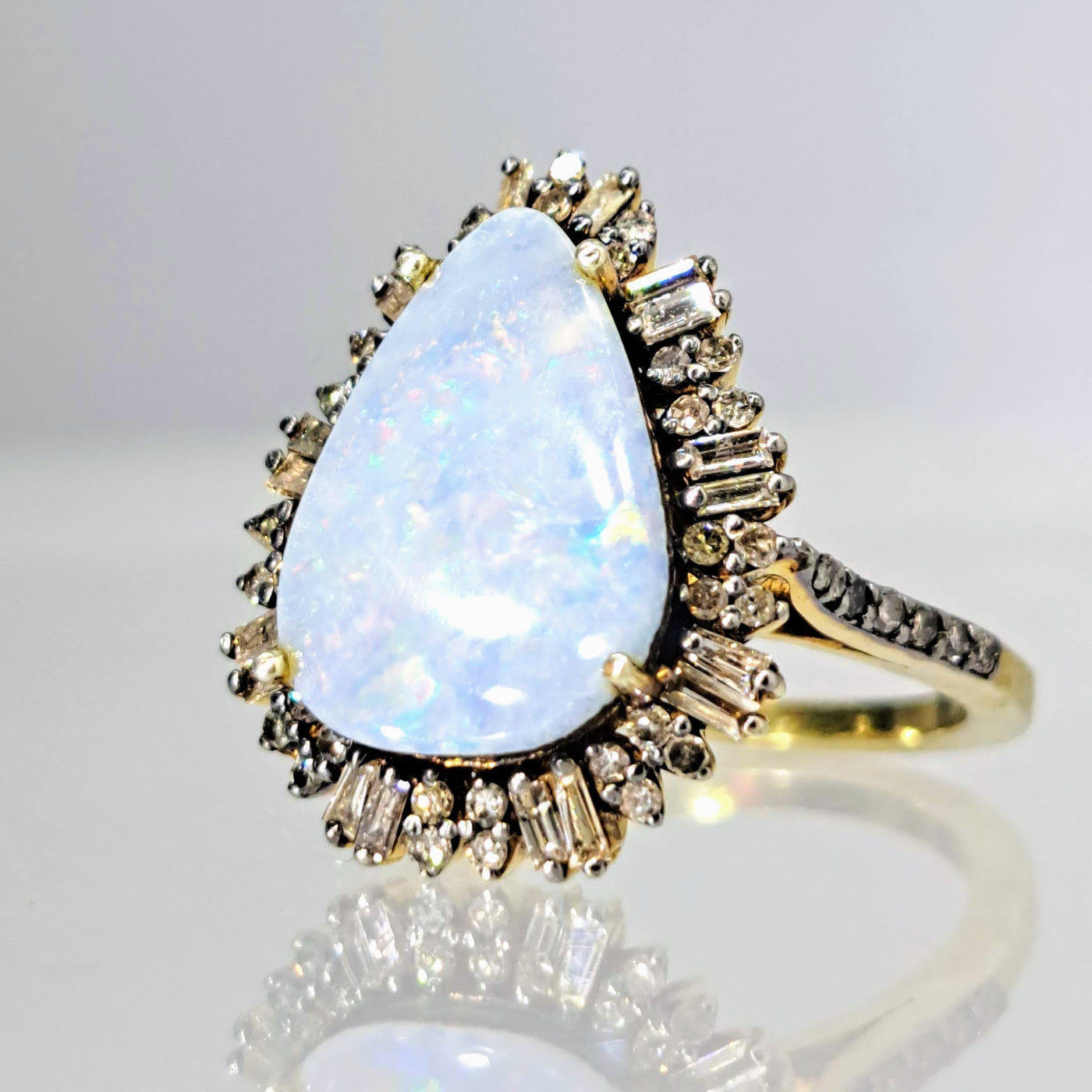 "Sparkle Fest" Sz 7 Ring - Opal, Diamonds, 18k Gold Sterling