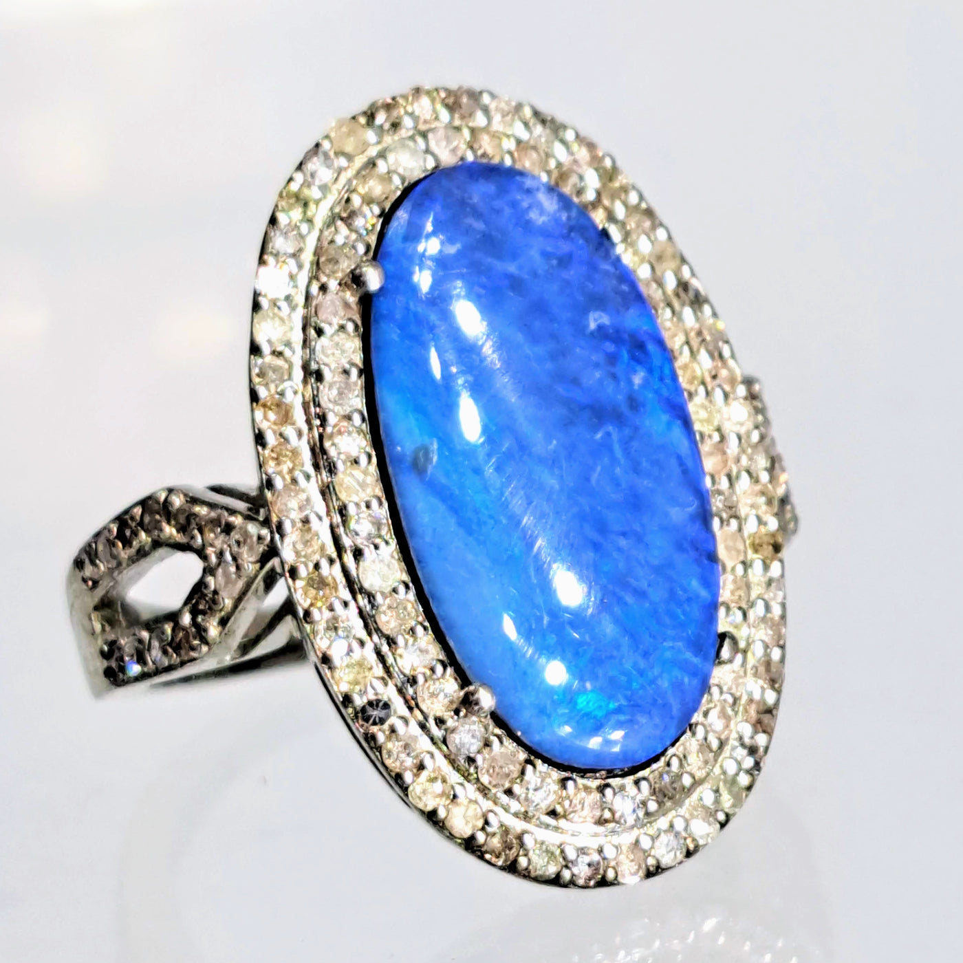 "Deepest Blue" Sz 7 Ring - Opal, Diamonds, 18k Gold Sterling