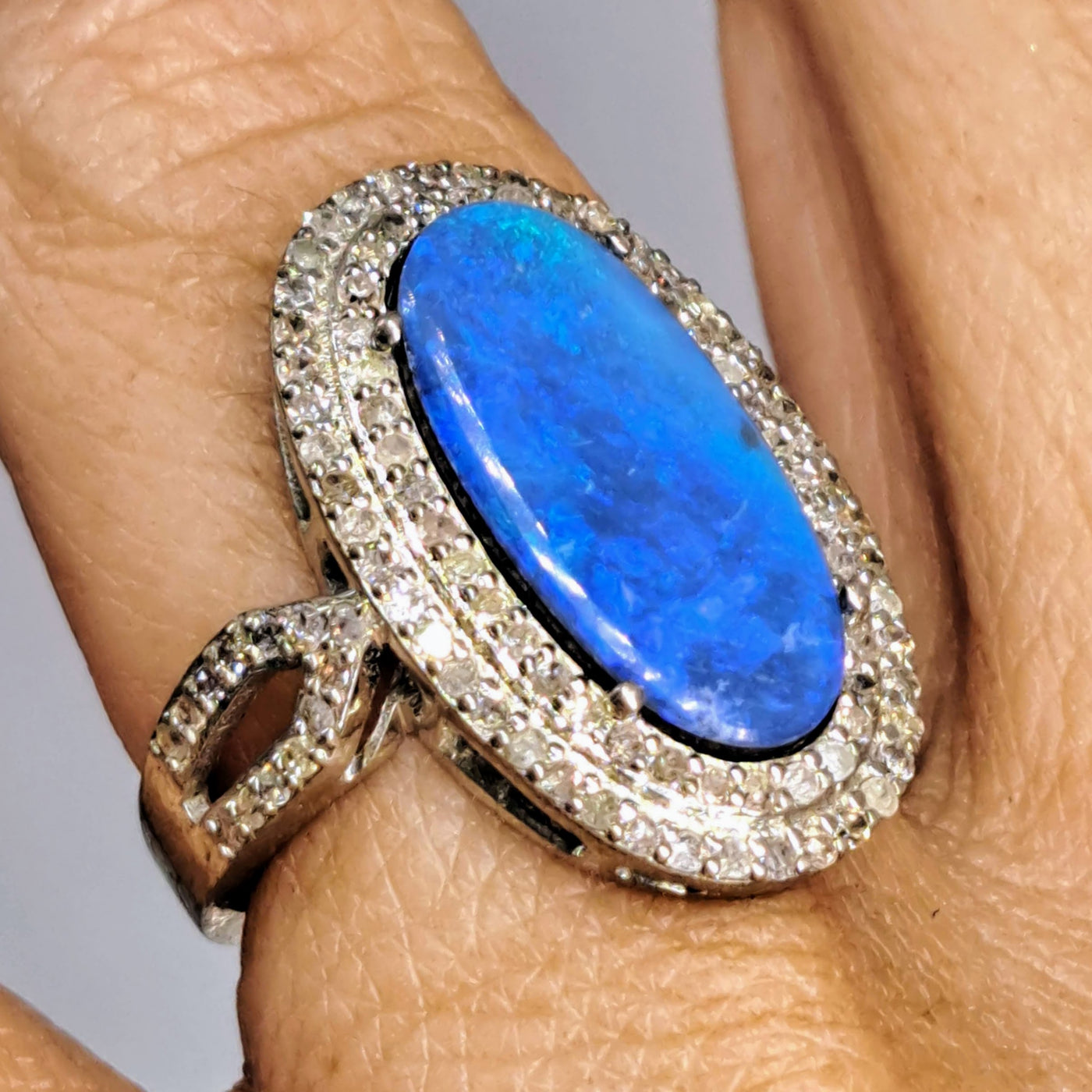 "Deepest Blue" Sz 7 Ring - Opal, Diamonds, 18k Gold Sterling