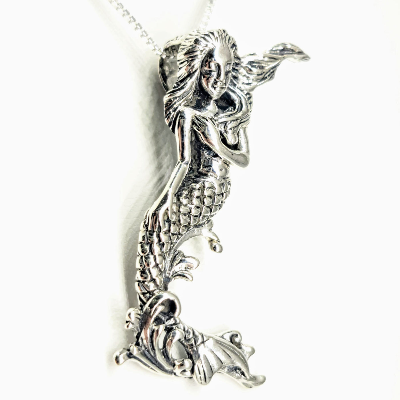 "My Very Fine Tail" 2" Pendant 18" Necklace - Sterling Mermaid