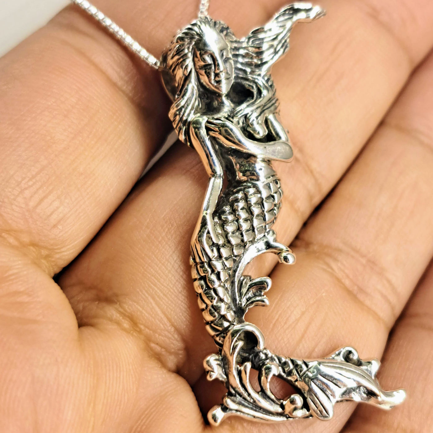 "My Very Fine Tail" 2" Pendant 18" Necklace - Sterling Mermaid