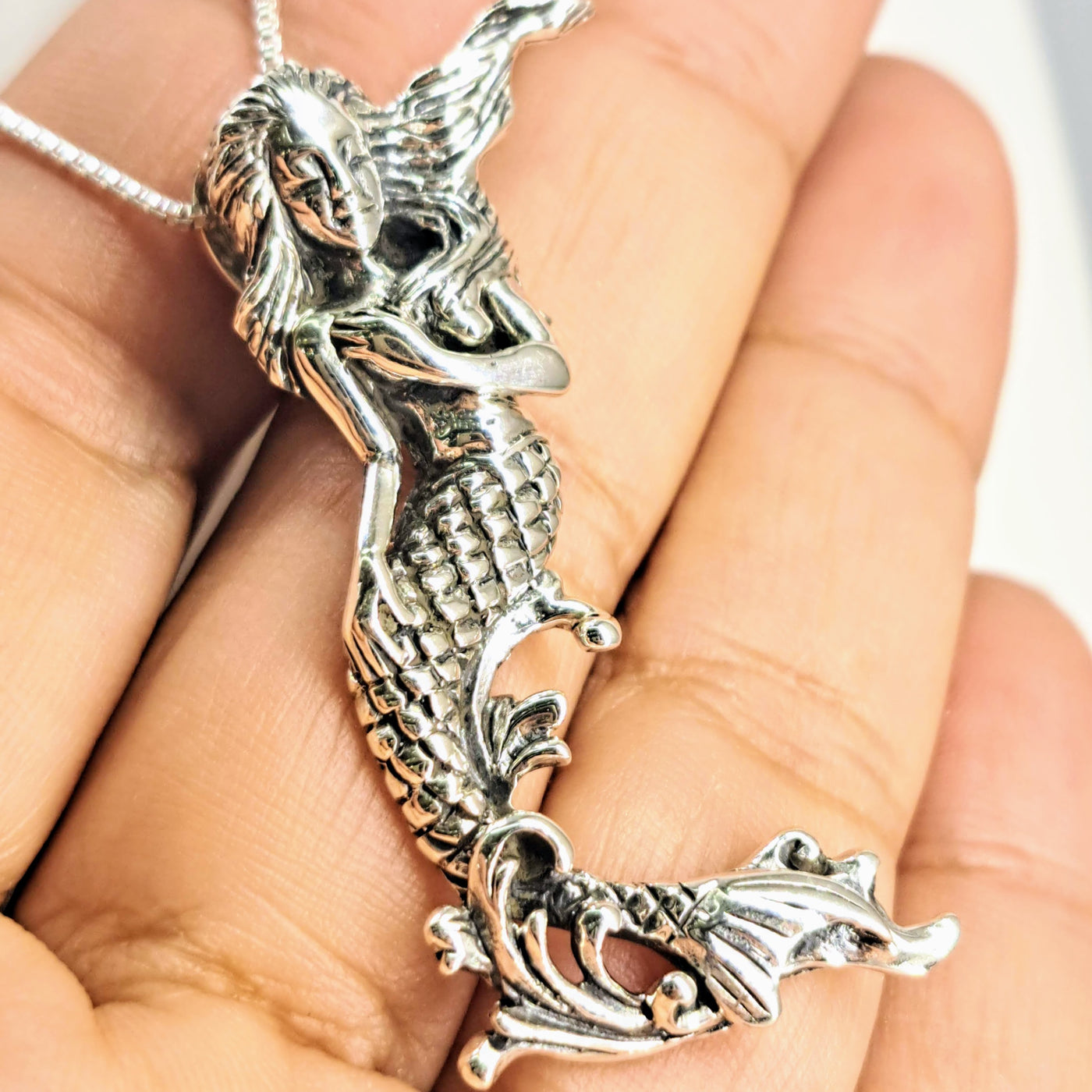 "My Very Fine Tail" 2" Pendant 18" Necklace - Sterling Mermaid