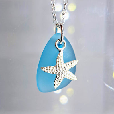 "Sea Glass & Star" Pendant Necklace - Glass, Sterling