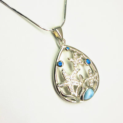 "Stars Of The Sea" Pendant Necklace - Larimar, Topaz, Crystal, Anti-tarnish Sterling