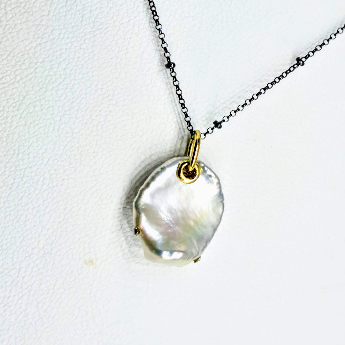 "Icing On The Cake" Pendant Necklace - Pearl, Diamond, 18k Gold & Black Sterling