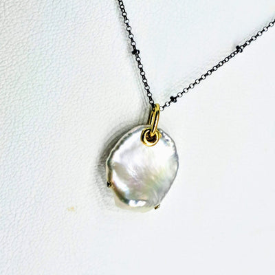 "Icing On The Cake" Pendant Necklace - Pearl, Diamond, 18k Gold & Black Sterling