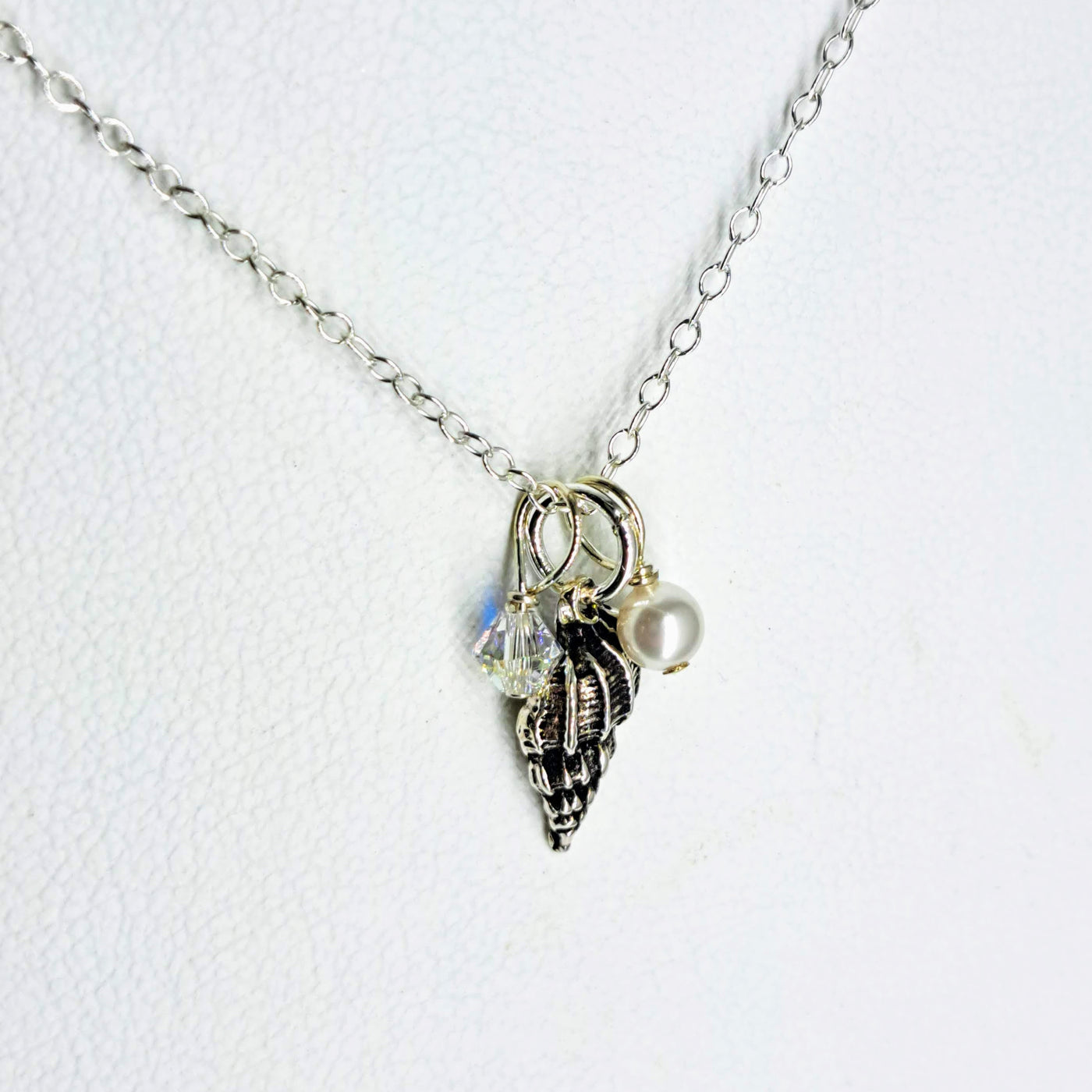 "Conch Charmer" 18" Pendant Necklace - Pearl, Crystal, Sterling