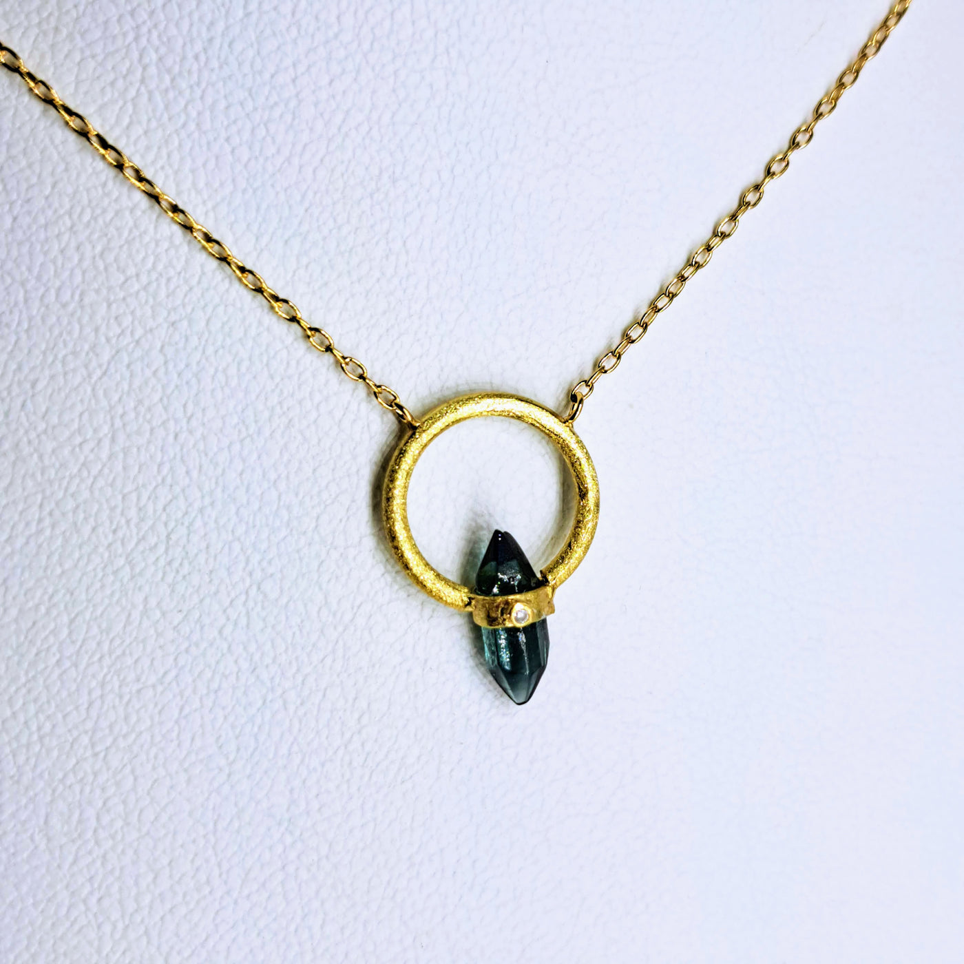 "The Point" Pendant Necklace - Tourmaline,Diamond, 18k Gold Sterling