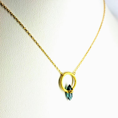 "The Point" Pendant Necklace - Tourmaline,Diamond, 18k Gold Sterling