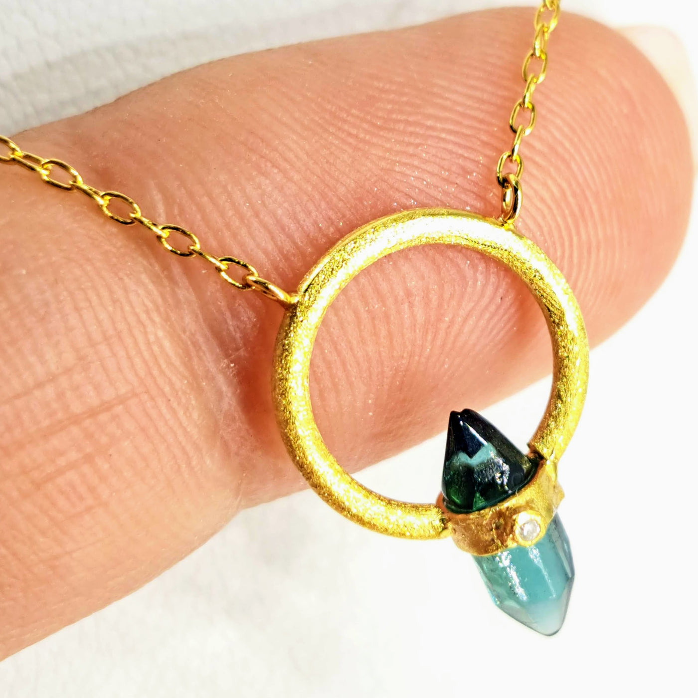 "The Point" Pendant Necklace - Tourmaline,Diamond, 18k Gold Sterling