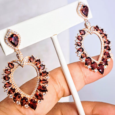 "Exotic Imperials" 2" Earrings - Garnet, Zircon Stone, Rose Gold Sterling