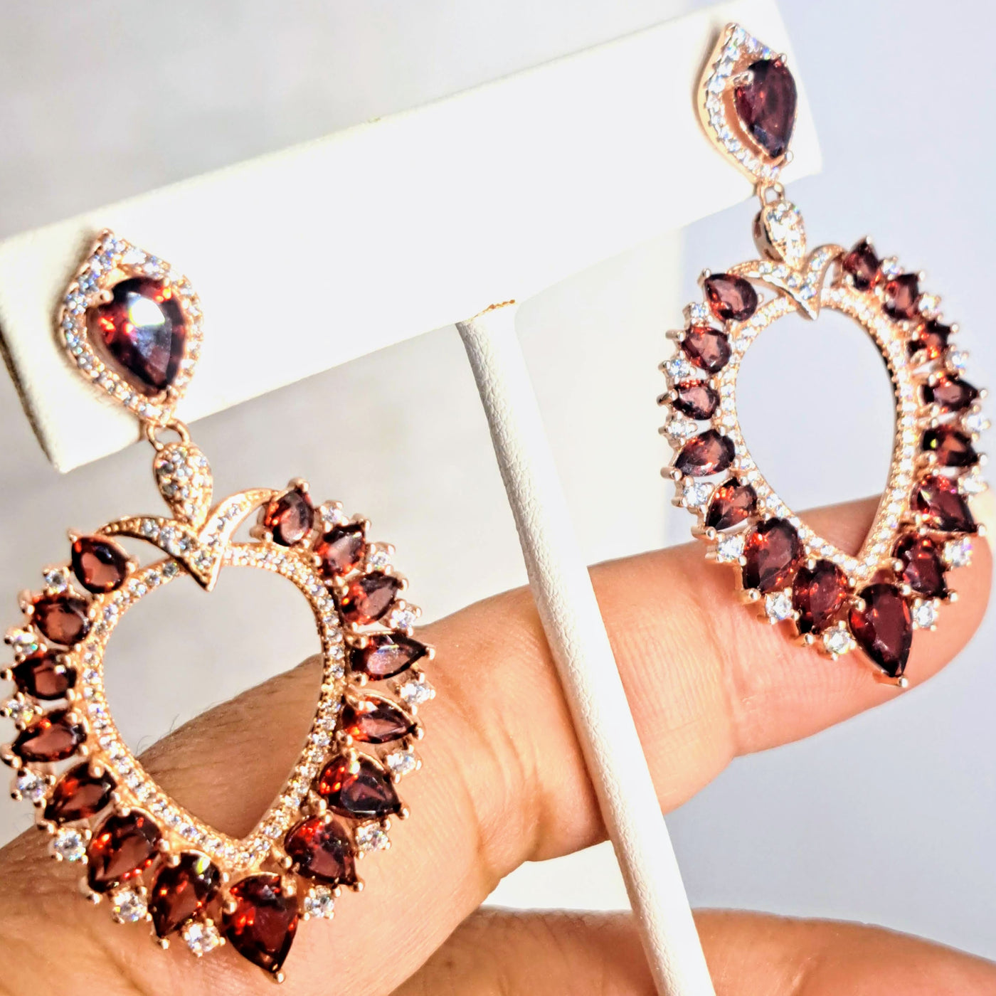 "Exotic Imperials" 2" Earrings - Garnet, Zircon Stone, Rose Gold Sterling