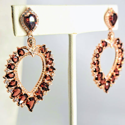 "Exotic Imperials" 2" Earrings - Garnet, Zircon Stone, Rose Gold Sterling