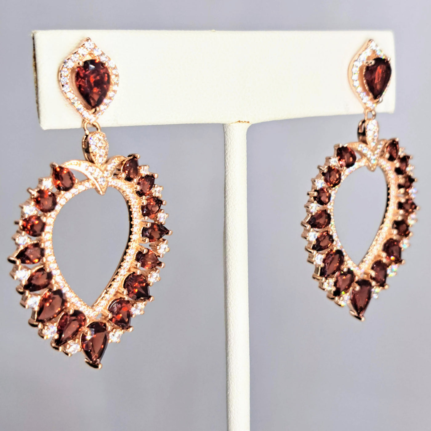 "Exotic Imperials" 2" Earrings - Garnet, Zircon Stone, Rose Gold Sterling