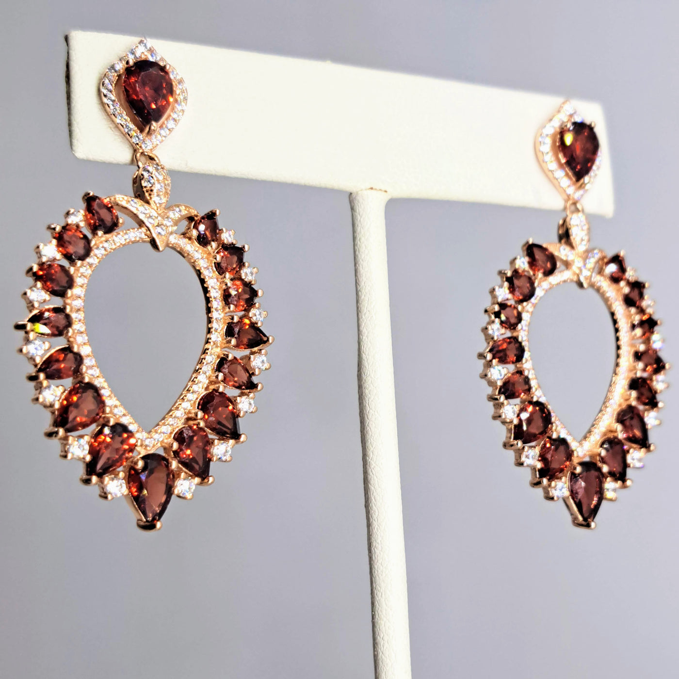 "Exotic Imperials" 2" Earrings - Garnet, Zircon Stone, Rose Gold Sterling