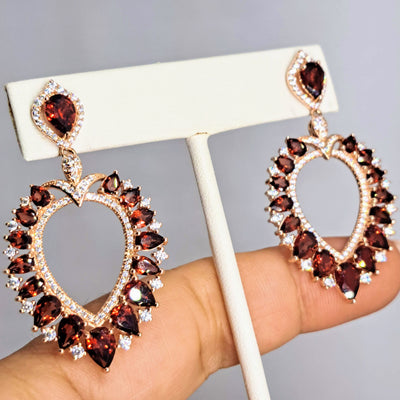 "Exotic Imperials" 2" Earrings - Garnet, Zircon Stone, Rose Gold Sterling