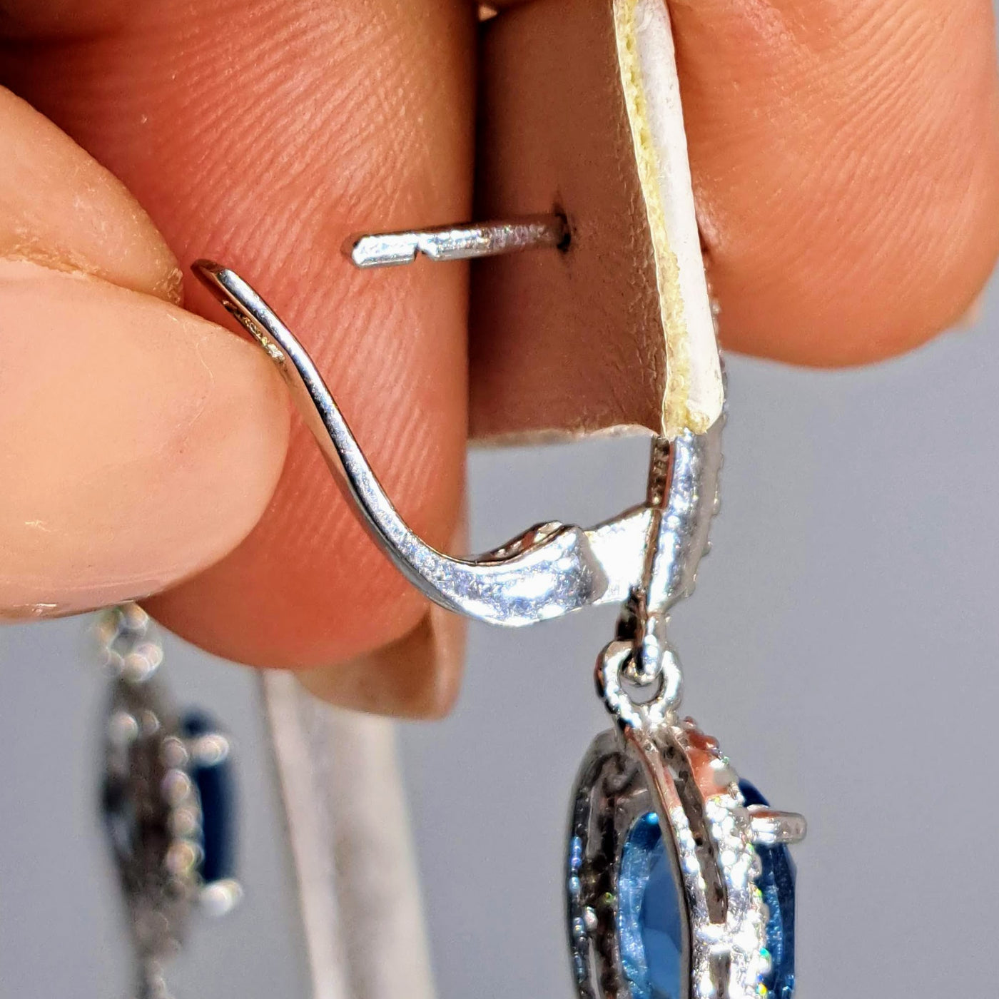 "Blue Angels" 2.5" Earrings - Topaz, Crystal, Anti-tarnish Sterling