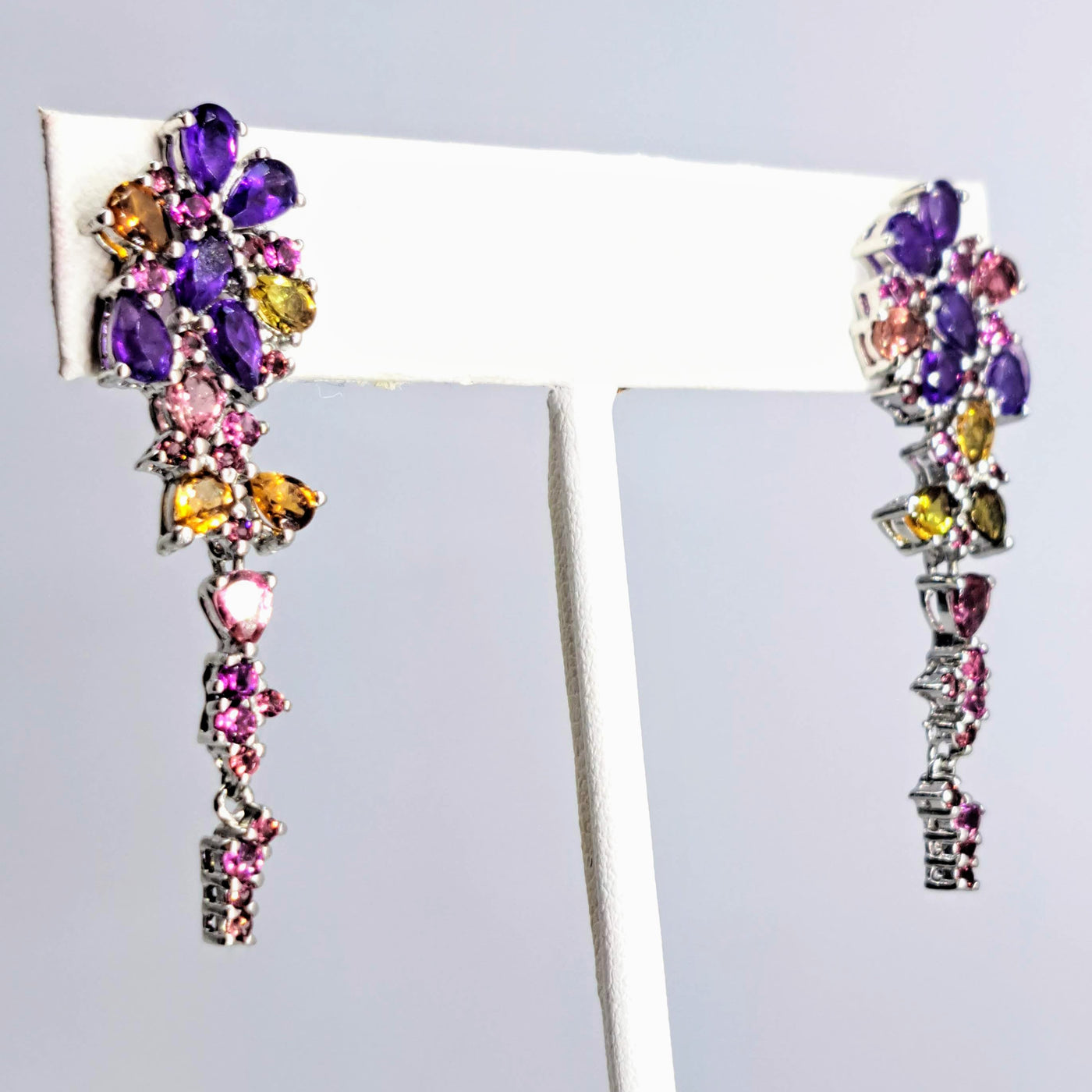 "Wisteria Mysteria" 2" Earrings - Amethyst, Tourmaline, Sterling