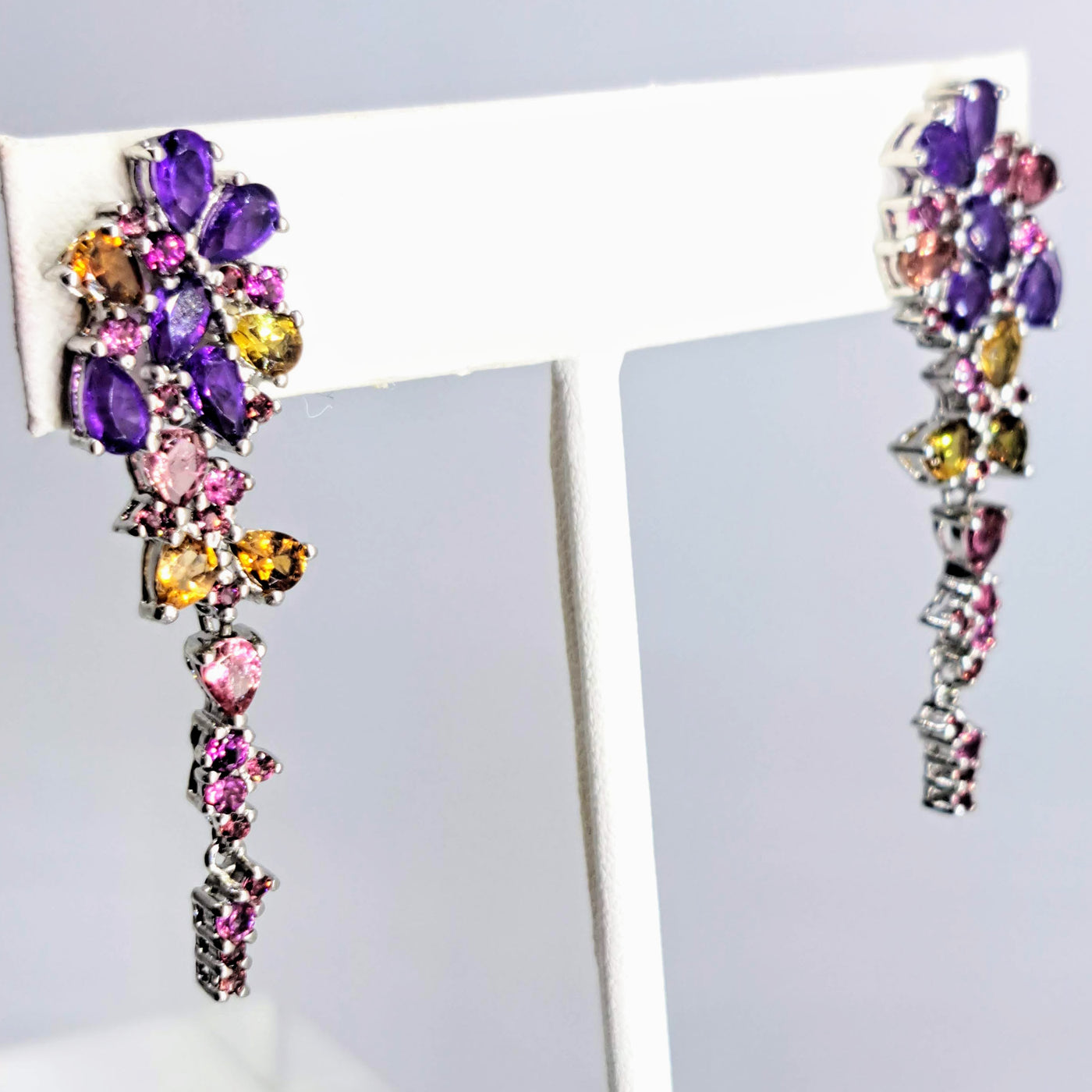 "Wisteria Mysteria" 2" Earrings - Amethyst, Tourmaline, Sterling