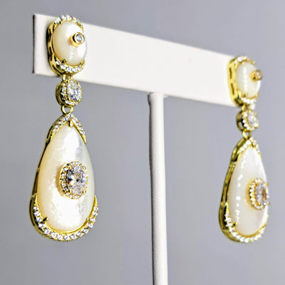 "South Sea Sparklers" 2" Earrings - South Sea Mother-Of-Pearl, Crystal, Gold Sterling