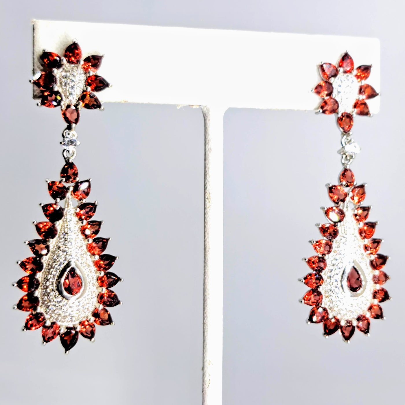 "Cranberry Spice!" 2.25" Earrings - Garnet, Zircon Stone, Anti-tarnish Sterling