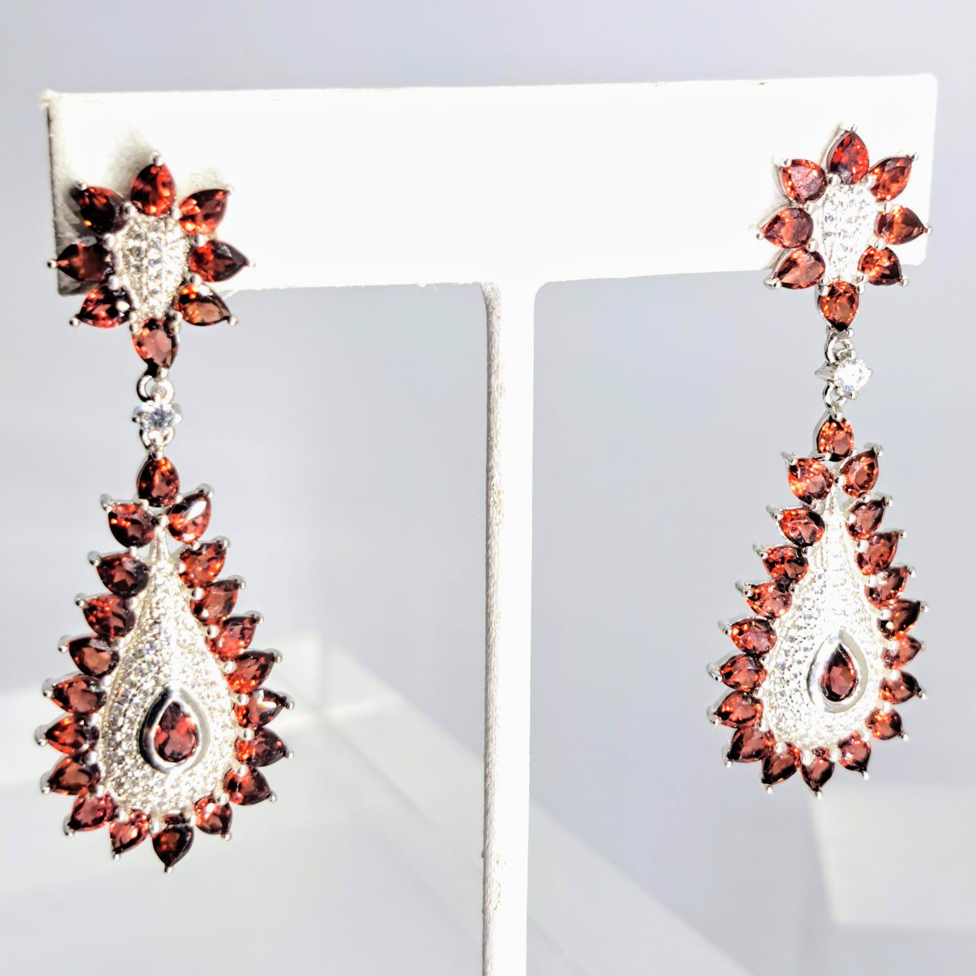 "Cranberry Spice!" 2.25" Earrings - Garnet, Zircon Stone, Anti-tarnish Sterling