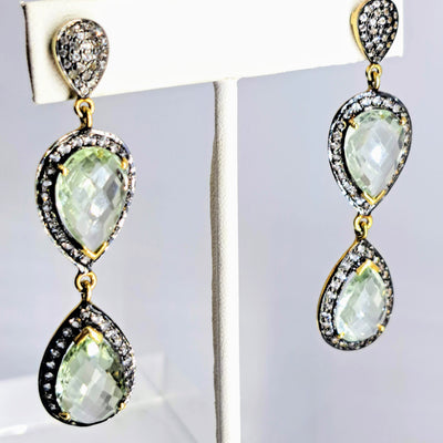 "Fresh Mist" 2.5" Earrings - Prasiolite, Topaz, 18k Gold Sterling