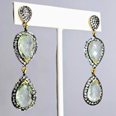 "Fresh Mist" 2.5" Earrings - Prasiolite, Topaz, 18k Gold Sterling