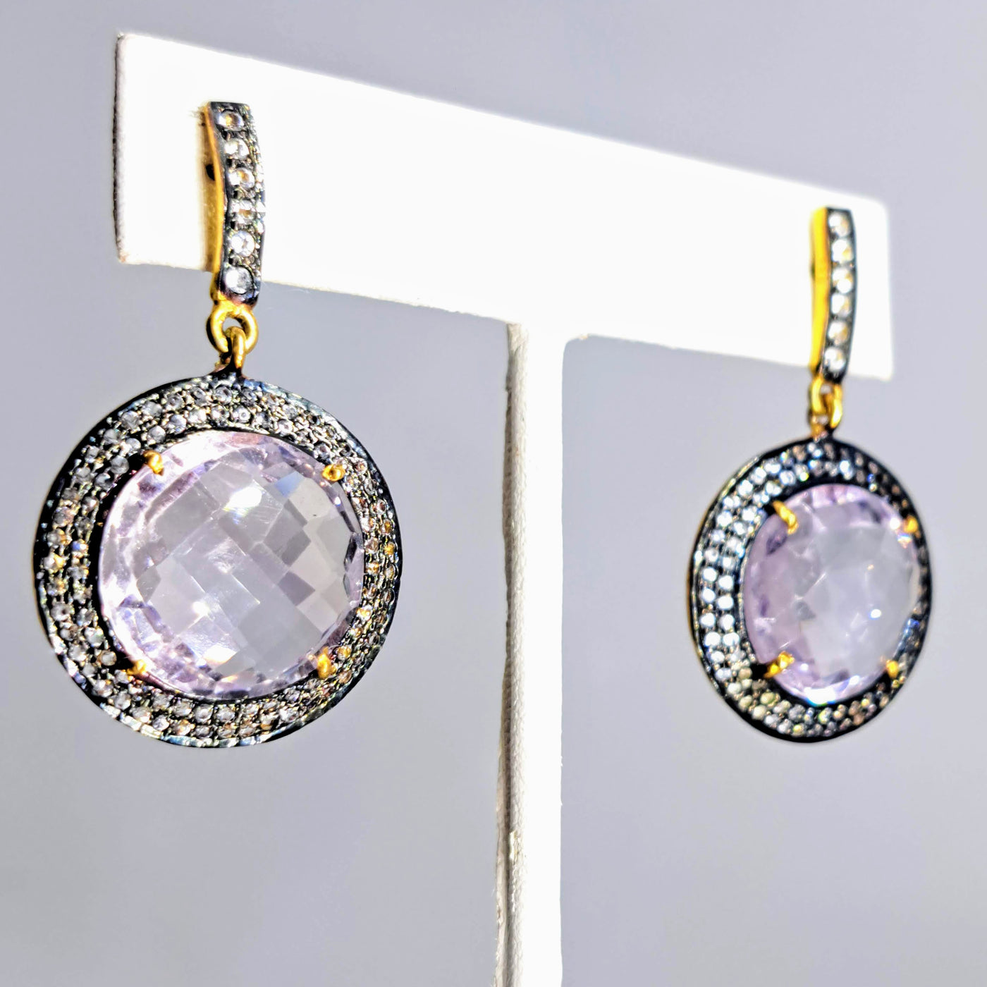 "Lavender Ice" 1.5" Earrings - Amethyst, Topaz, 18k Gold Sterling