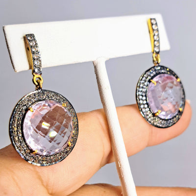 "Lavender Ice" 1.5" Earrings - Amethyst, Topaz, 18k Gold Sterling