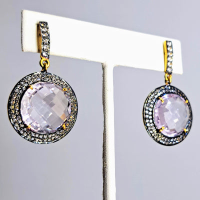 "Lavender Ice" 1.5" Earrings - Amethyst, Topaz, 18k Gold Sterling