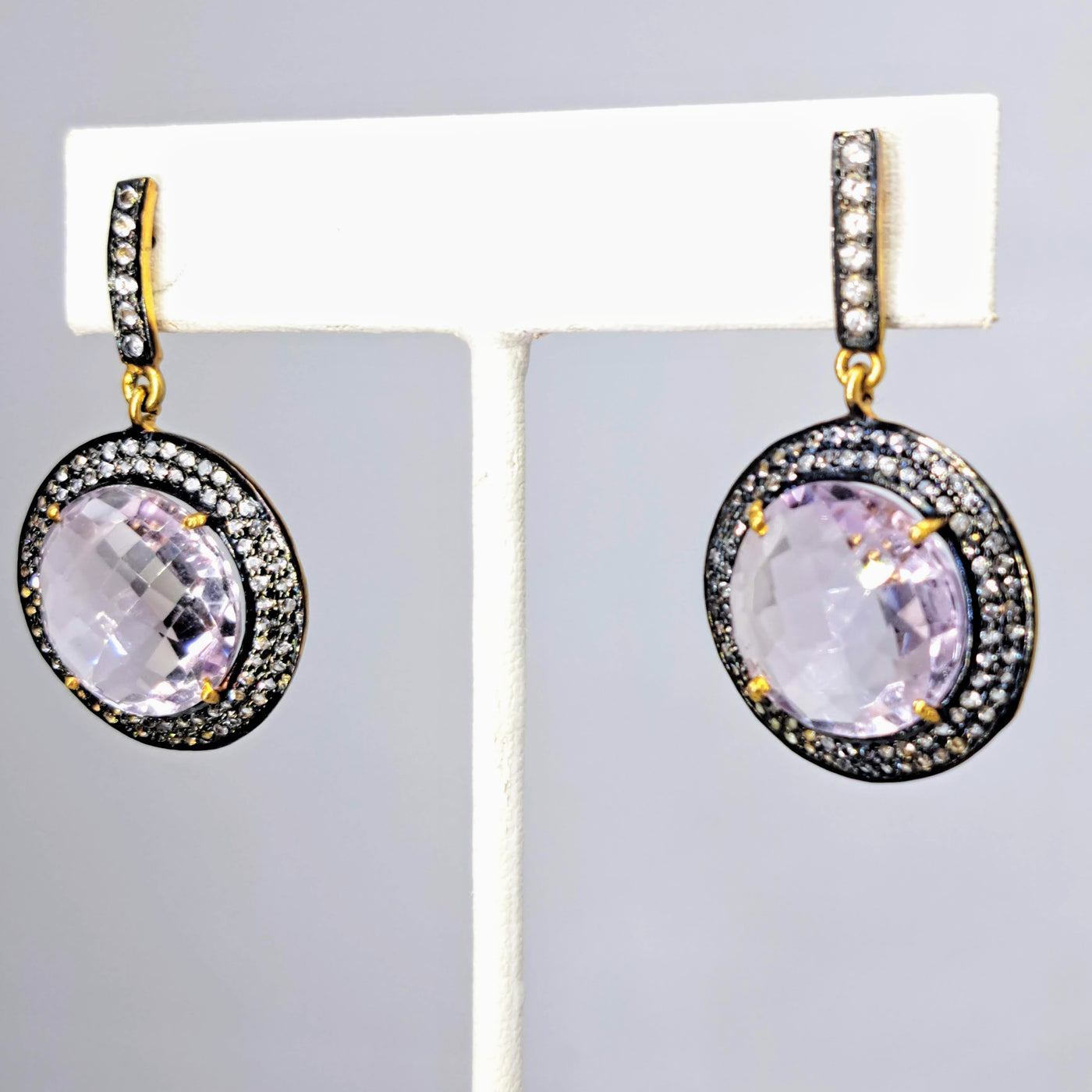 "Lavender Ice" 1.5" Earrings - Amethyst, Topaz, 18k Gold Sterling