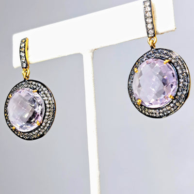 "Lavender Ice" 1.5" Earrings - Amethyst, Topaz, 18k Gold Sterling