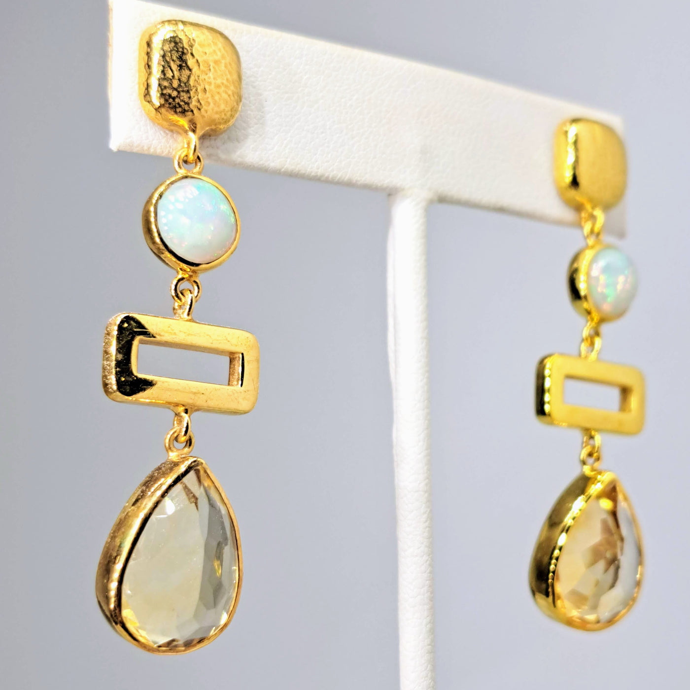 "Outta The Box" 2.25" Earrings - Opal, Citrine, 18k Gold Sterling