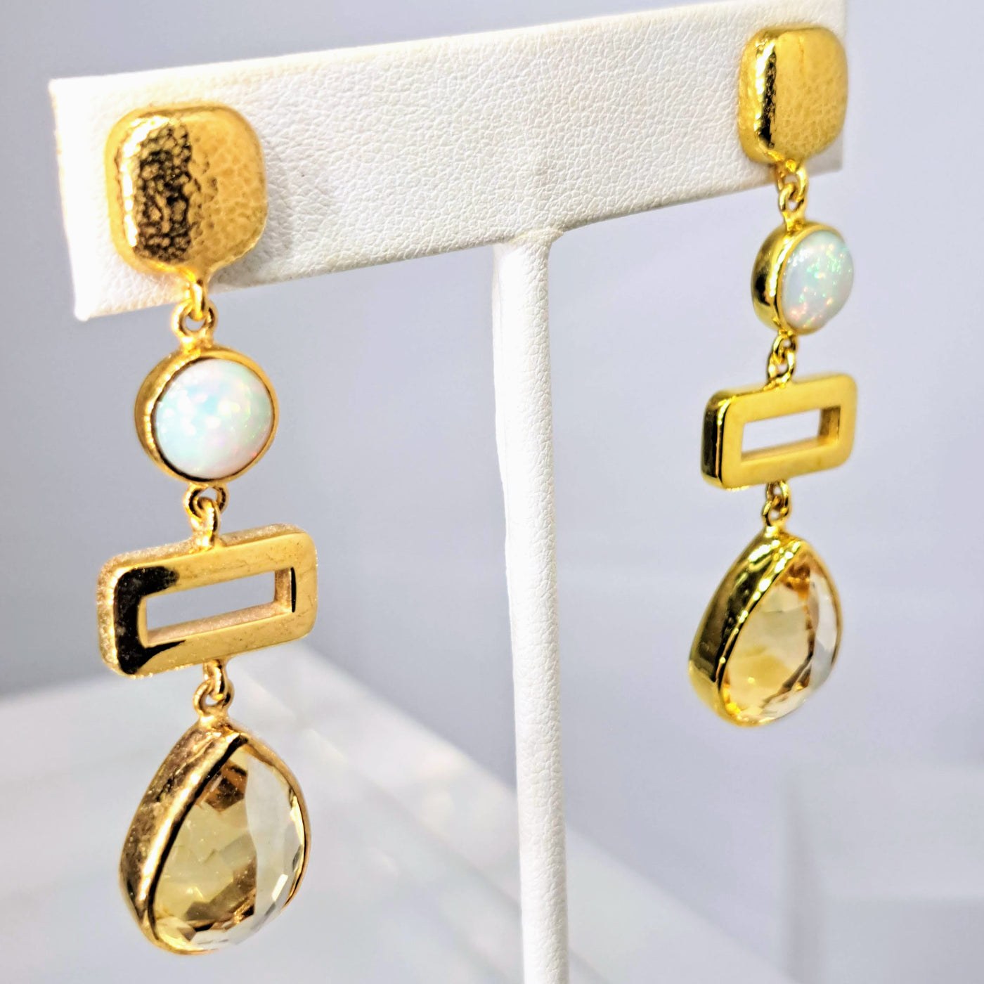 "Outta The Box" 2.25" Earrings - Opal, Citrine, 18k Gold Sterling